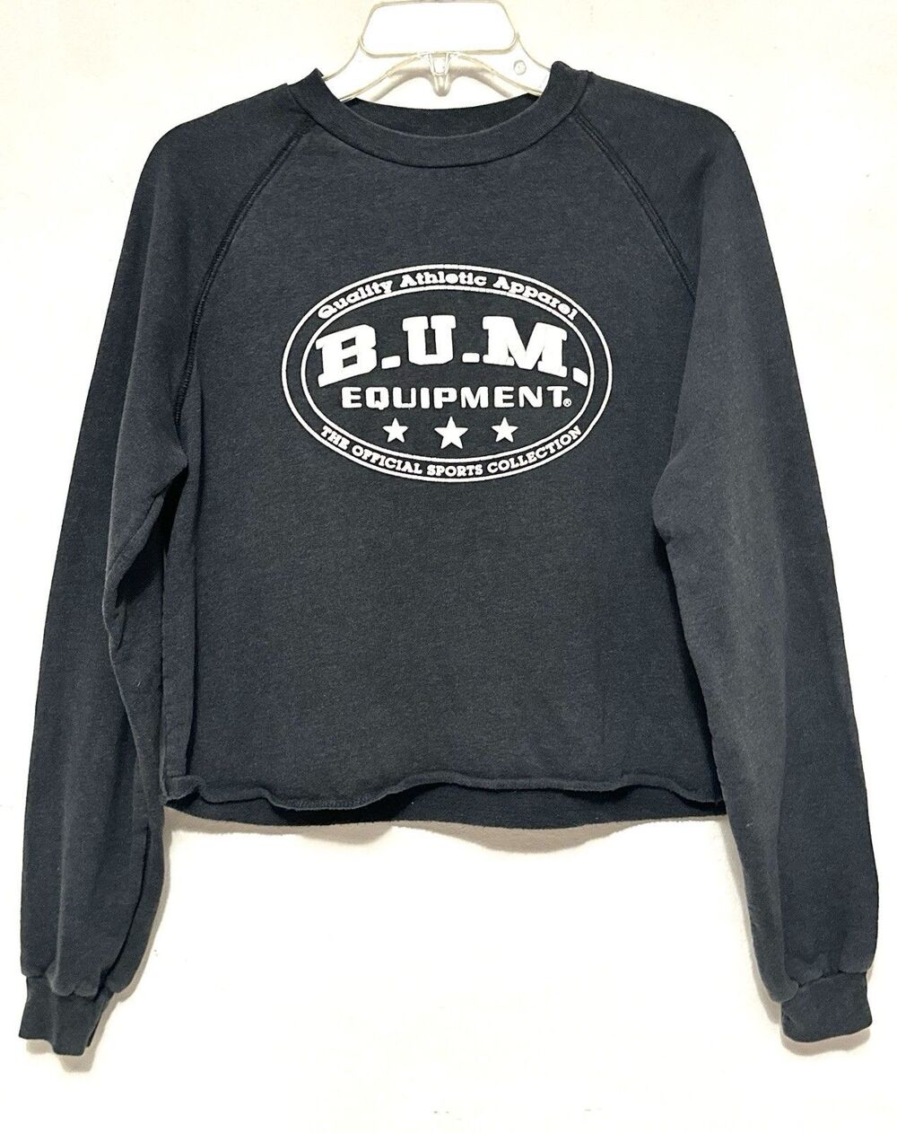 Vintage 90's BUM Equipment Dark Gray Grey Black Crewneck Sweatshirt Distressed S